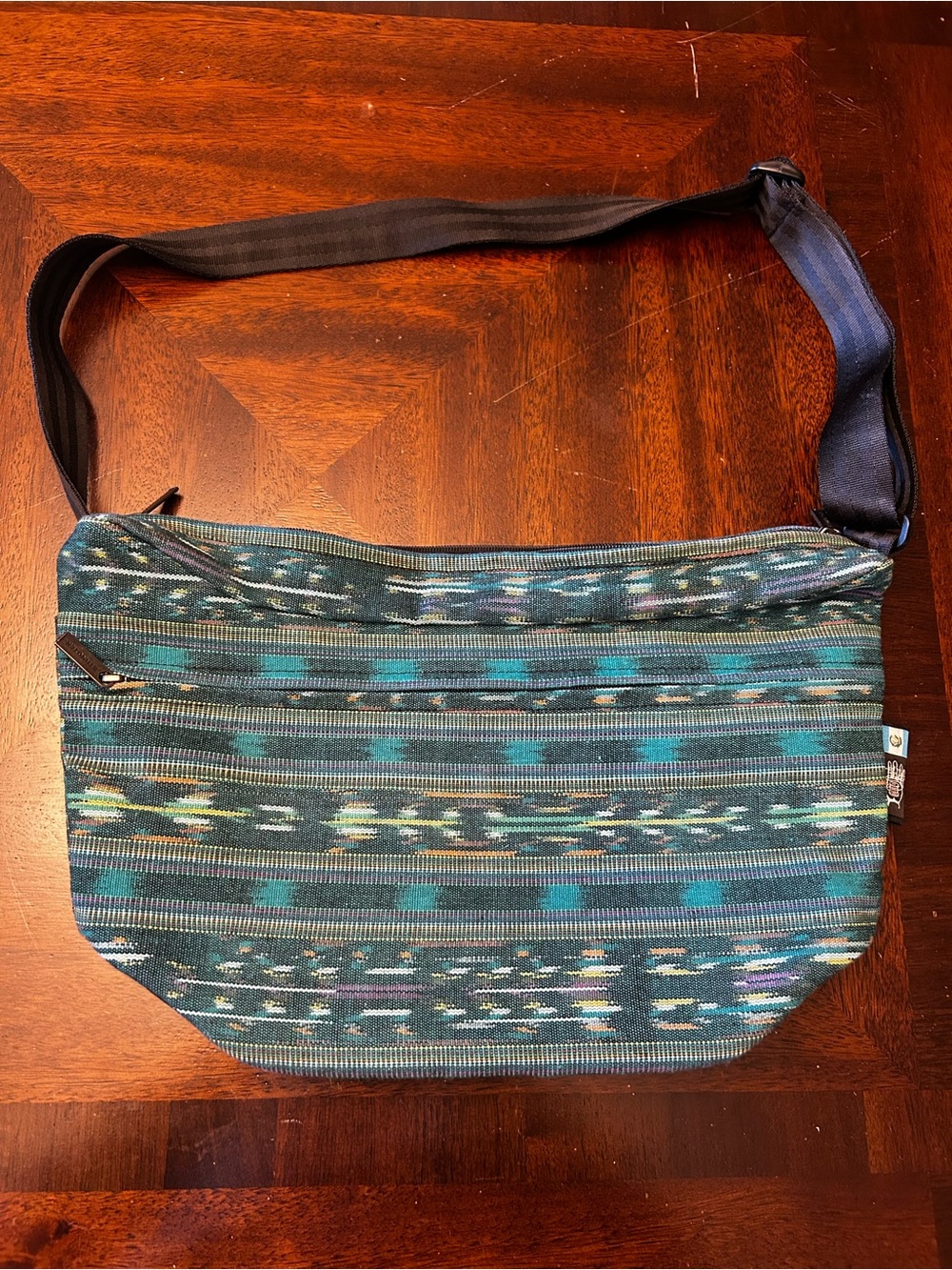 Ethnotek Guatemalan Bagan Crossbody Bag Green Blue Patterned Adjustable Stra